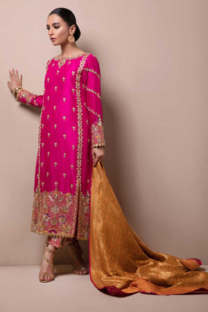 Hot Pink Embroidered Raw Silk Salwar Kameez (3-Piece) - Image 3