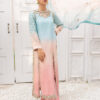 Pakistani Fresh Pink & Sky Blue Embellished Silk Salwar Kameez (3-Piece) - Image 2