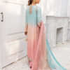 Pakistani Fresh Pink & Sky Blue Embellished Silk Salwar Kameez (3-Piece) - Image 3