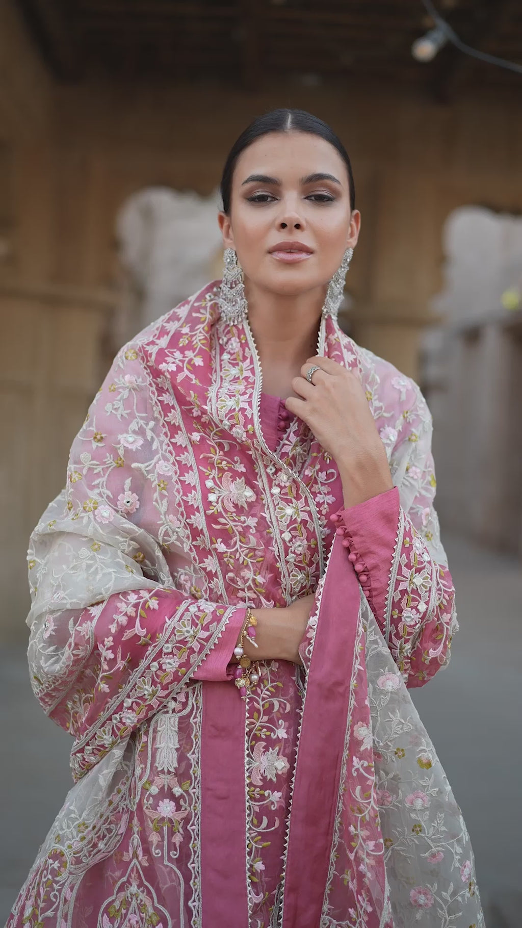 Pakistani Coral Embroidered Korean Raw Silk Salwar Kameez (3-Piece) - Image 7