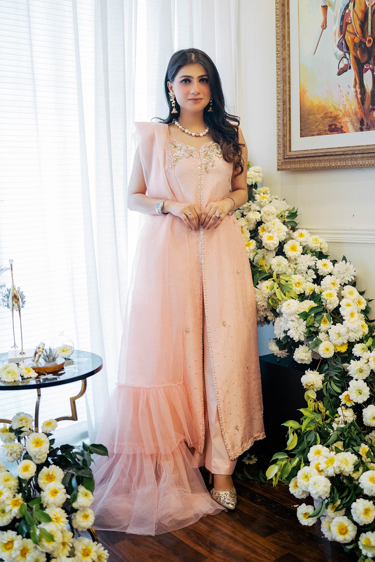 Pakistani Pastel Pink Embellished Raw Silk Salwar Kameez (3-Piece) - Image 1