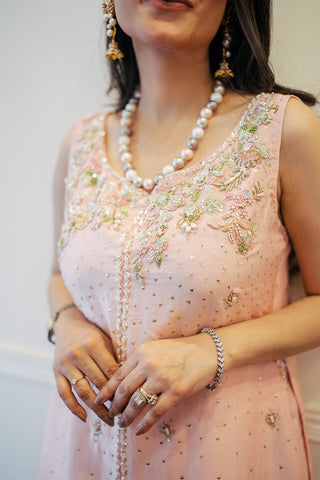 Pakistani Pastel Pink Embellished Raw Silk Salwar Kameez (3-Piece) - Image 3