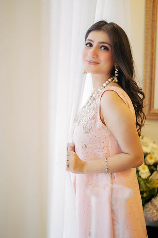 Pakistani Pastel Pink Embellished Raw Silk Salwar Kameez (3-Piece) - Image 5