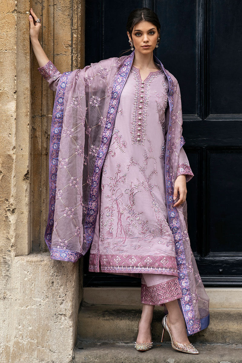 Tea Pink Embroidered Raw Silk Salwar Kameez (3-Piece) - Image 1