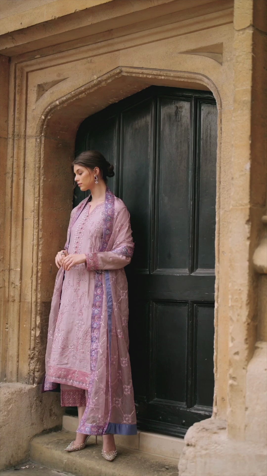 Tea Pink Embroidered Raw Silk Salwar Kameez (3-Piece) - Image 11