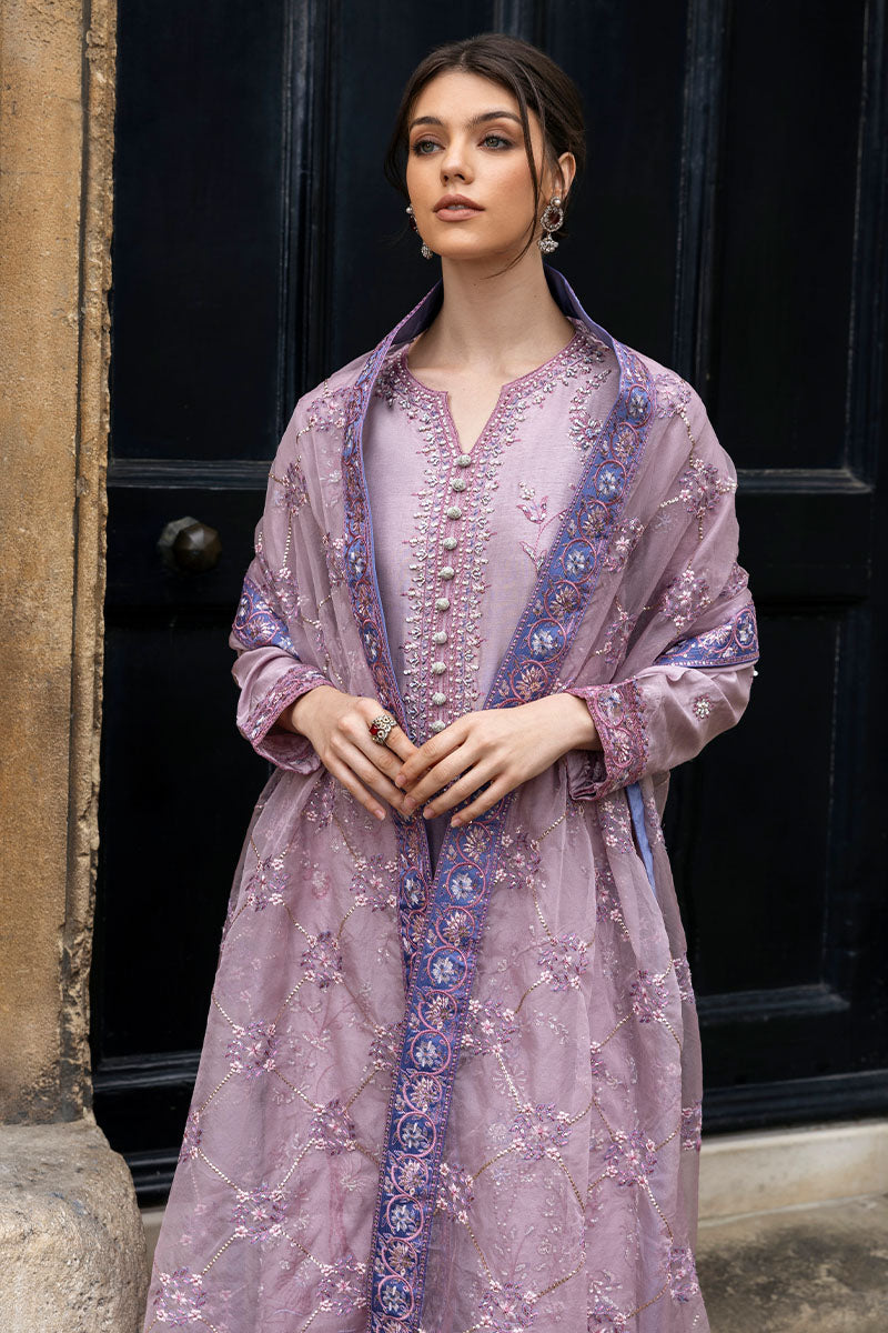 Tea Pink Embroidered Raw Silk Salwar Kameez (3-Piece) - Image 3