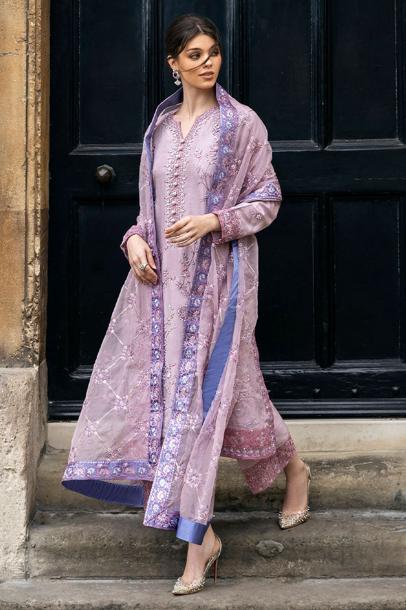Tea Pink Embroidered Raw Silk Salwar Kameez (3-Piece) - Image 9