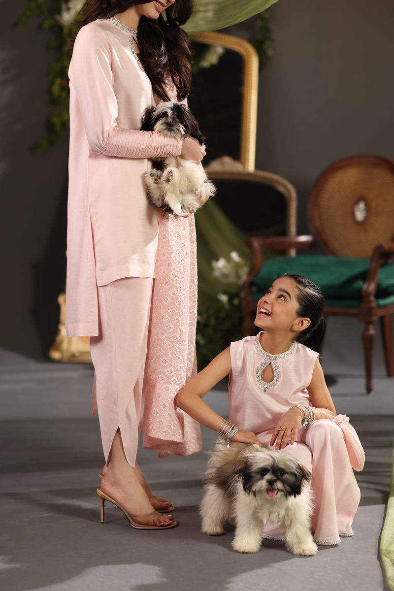 Blush Pink Embroidered Raw Silk Salwar Kameez (3-Piece) - Image 10