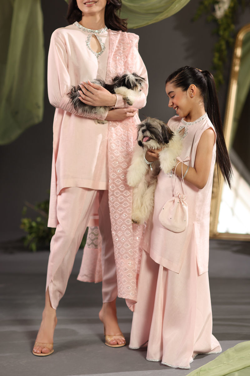 Blush Pink Embroidered Raw Silk Salwar Kameez (3-Piece) - Image 11