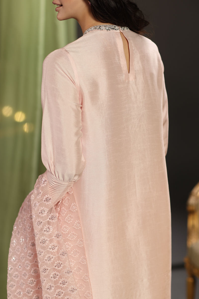 Blush Pink Embroidered Raw Silk Salwar Kameez (3-Piece) - Image 3