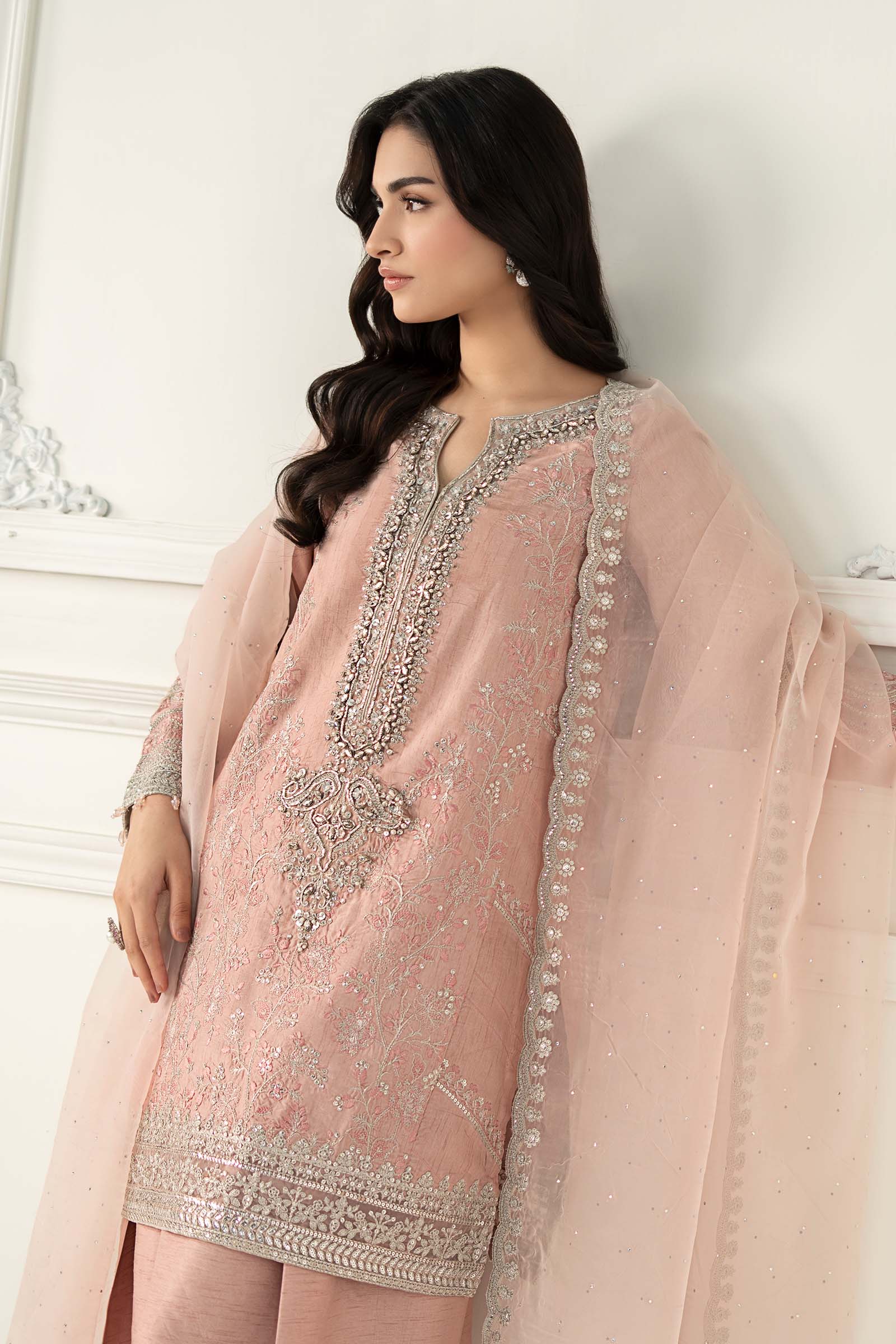 Light Pink Embroidered Raw Silk 3-Piece Suit - Image 10