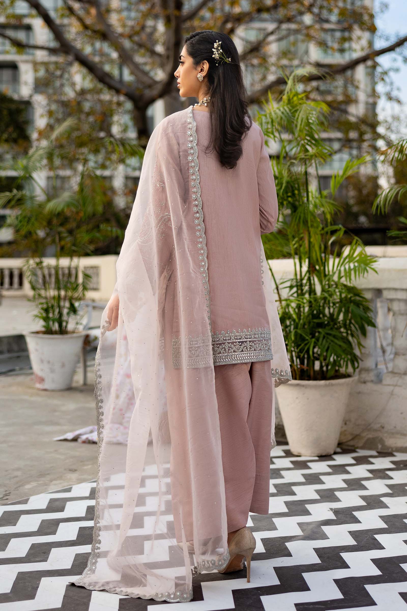Light Pink Embroidered Raw Silk 3-Piece Suit - Image 12