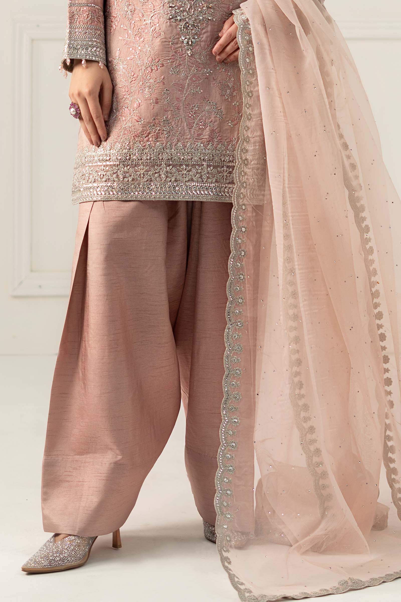 Light Pink Embroidered Raw Silk 3-Piece Suit - Image 5