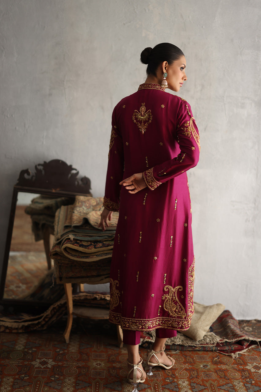 Magenta Zardozi & Marori Raw Silk Salwar Kameez (3-Piece) - Image 3