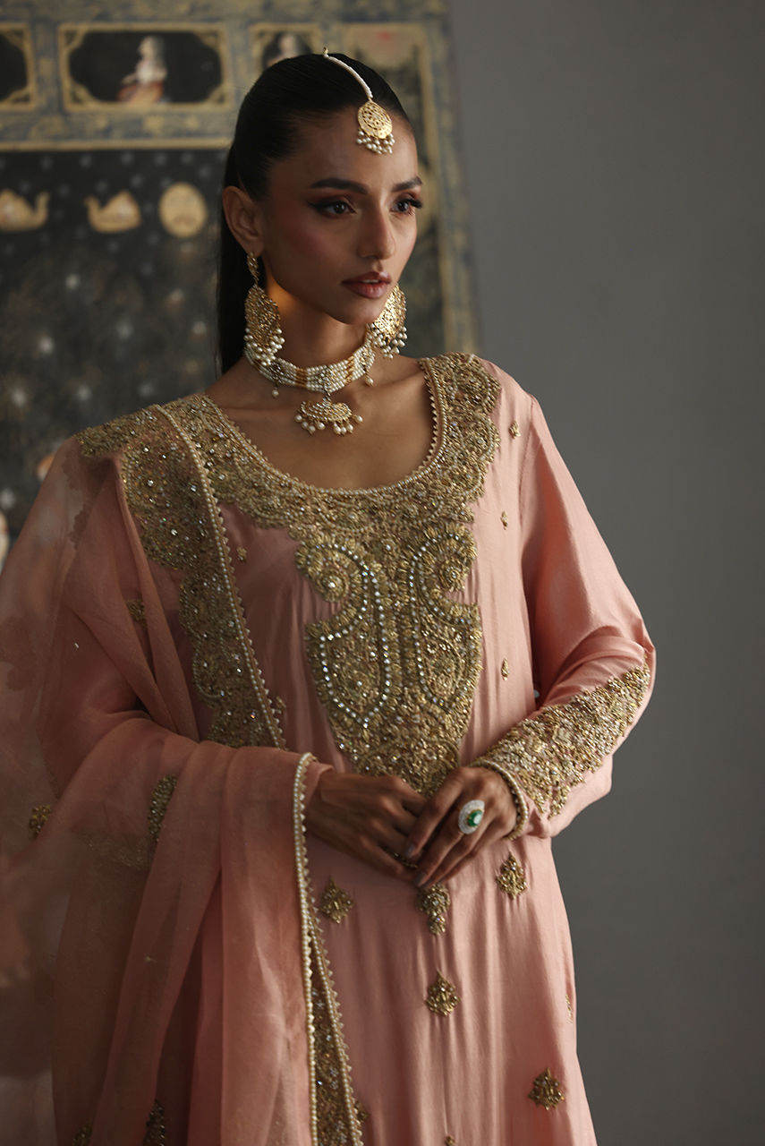 Blush Pink Zardozi Raw Silk Salwar Kameez (3-Piece) - Image 2