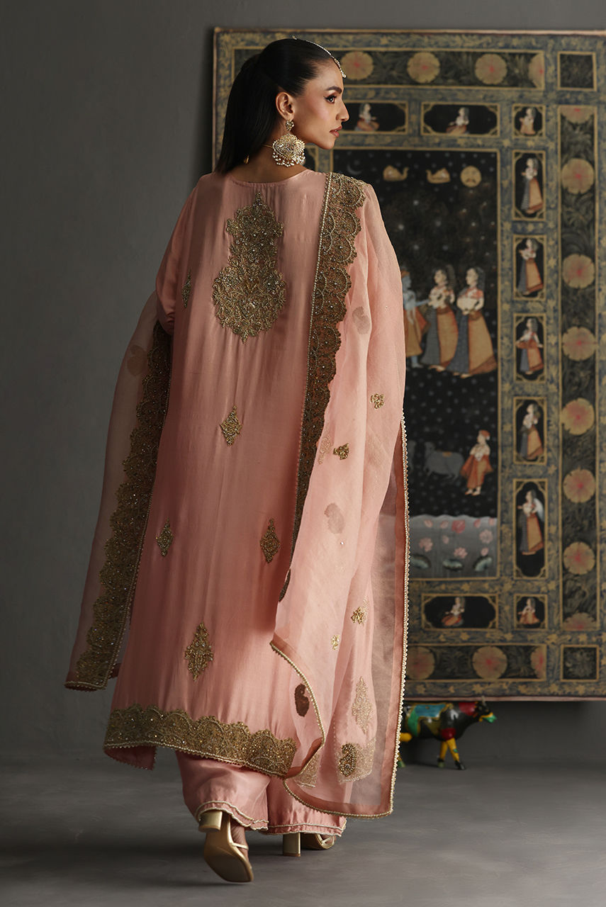 Blush Pink Zardozi Raw Silk Salwar Kameez (3-Piece) - Image 3