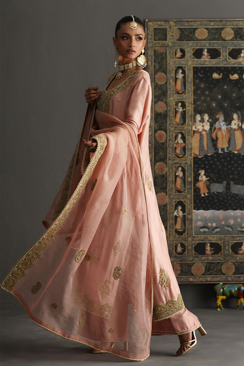 Blush Pink Zardozi Raw Silk Salwar Kameez (3-Piece) - Image 4