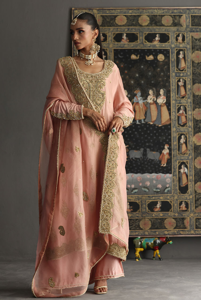 Blush Pink Zardozi Raw Silk Salwar Kameez (3-Piece) - Image 6