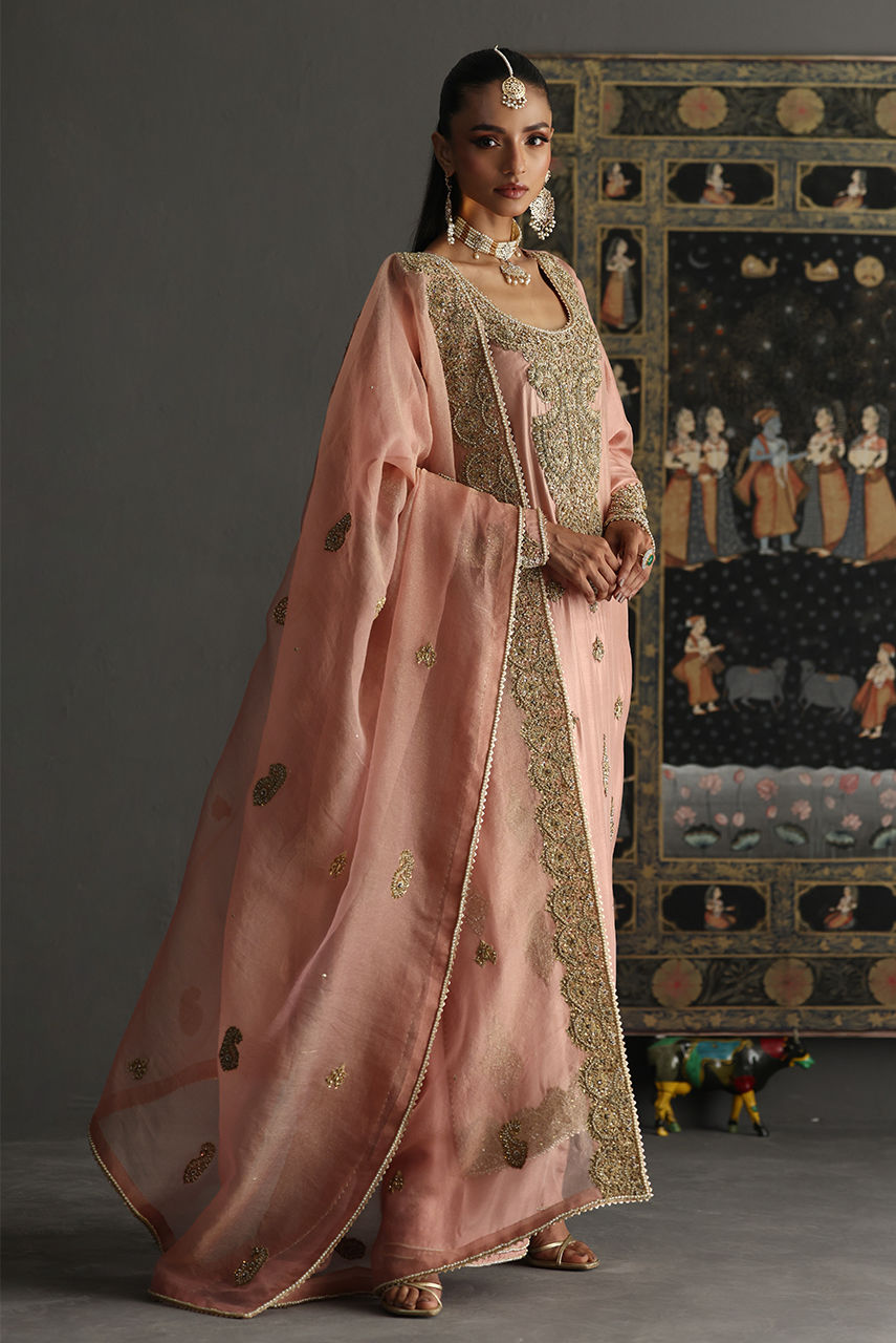 Blush Pink Zardozi Raw Silk Salwar Kameez (3-Piece) - Image 8