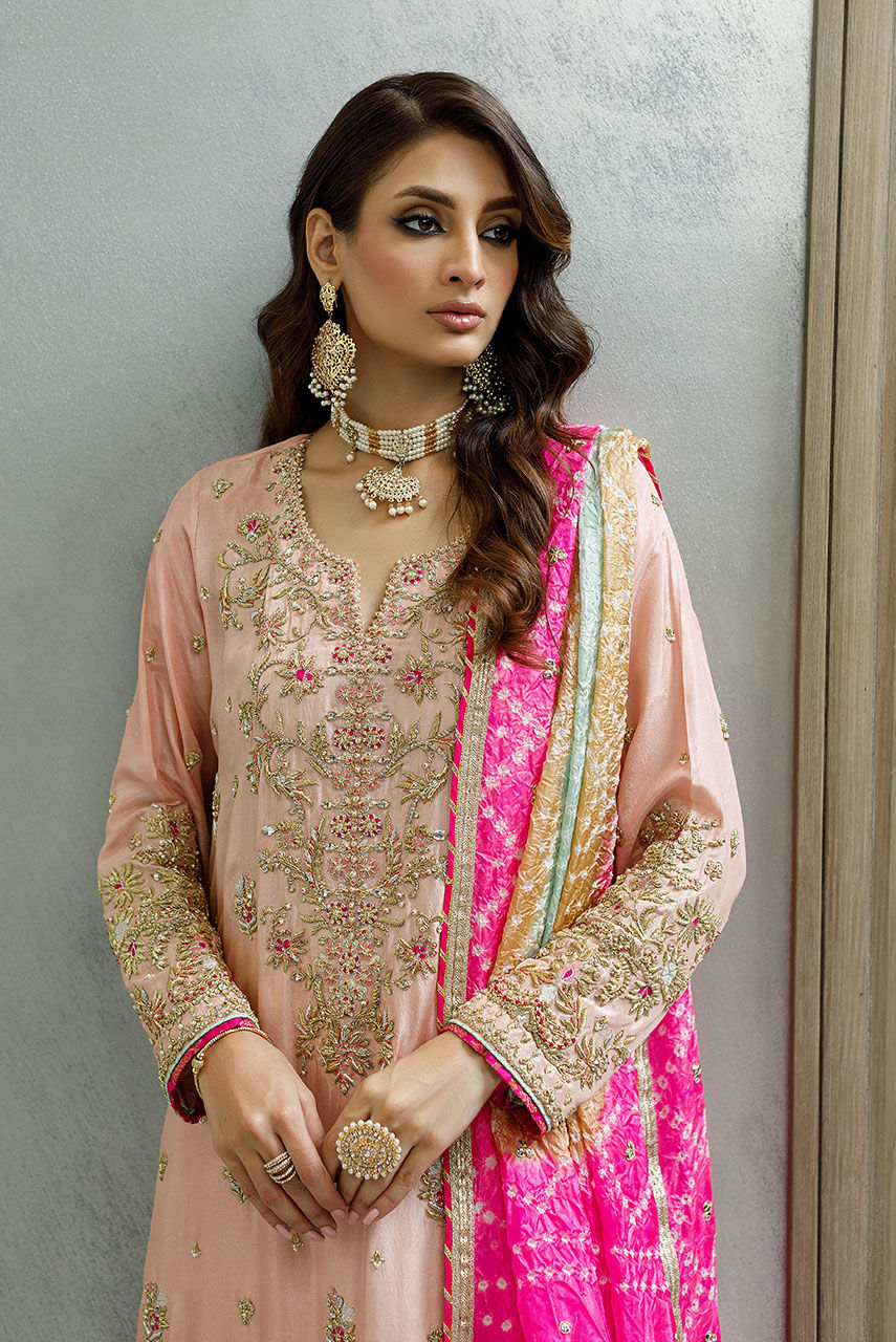 Pakistani Blush Pink Handworked Raw Silk Salwar Kameez (3-Piece) - Image 2