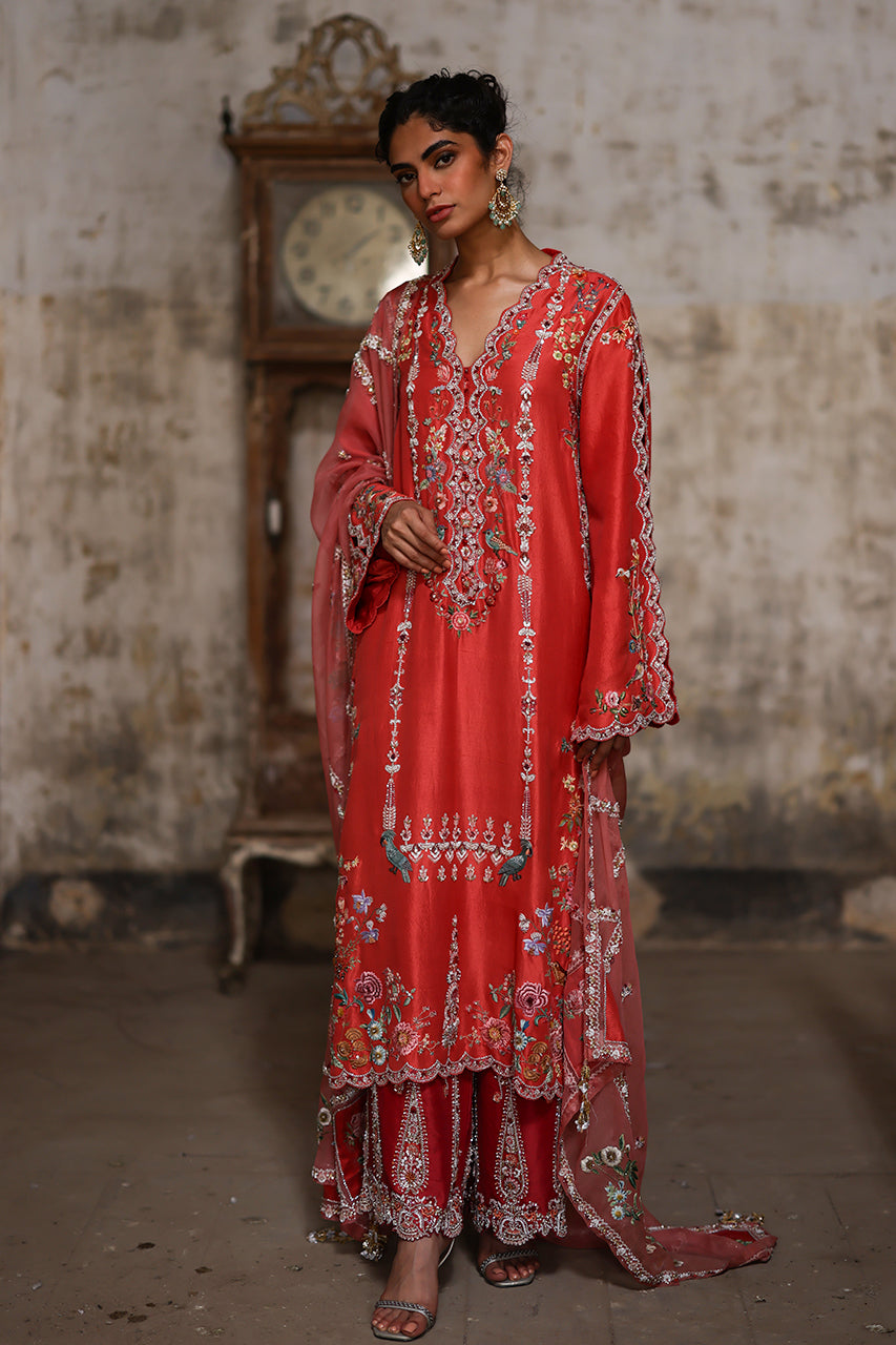 Pakistani Fuchsia Pink Zardozi Raw Silk Salwar Kameez (3-Piece) - Image 1