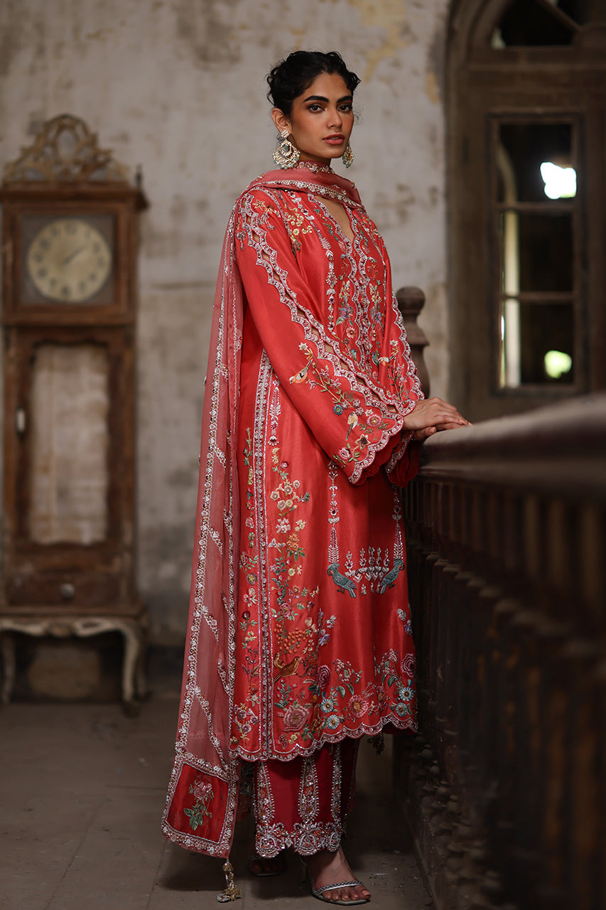 Pakistani Fuchsia Pink Zardozi Raw Silk Salwar Kameez (3-Piece) - Image 5