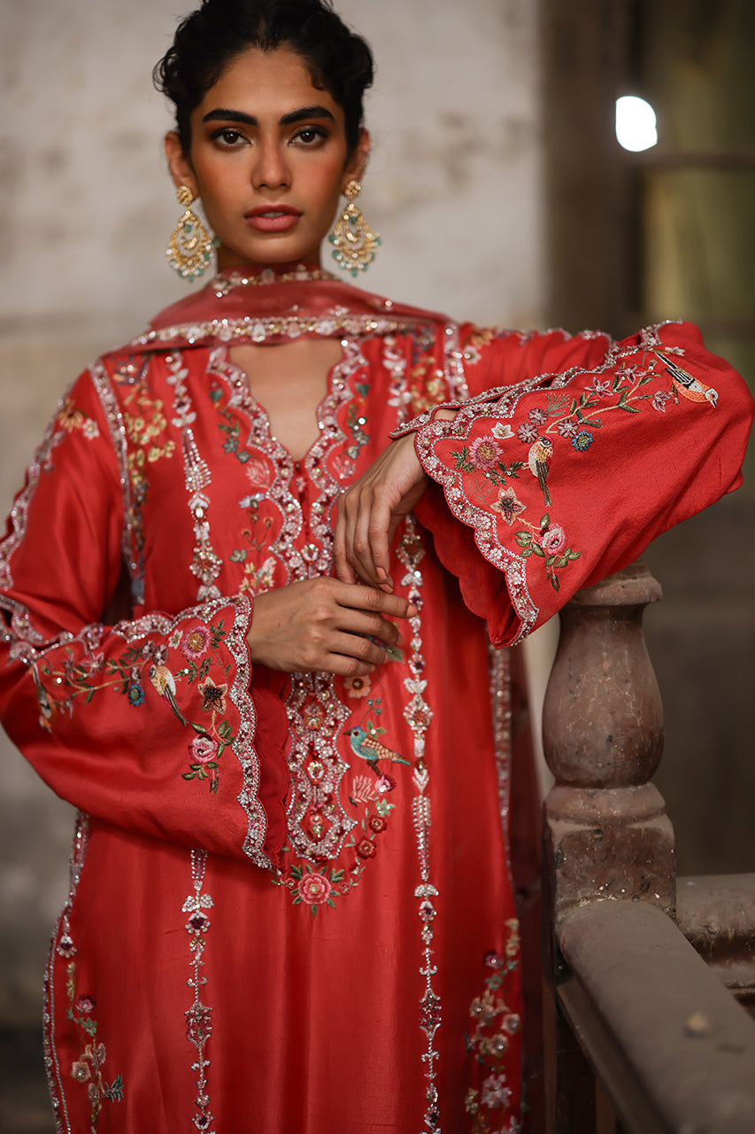 Pakistani Fuchsia Pink Zardozi Raw Silk Salwar Kameez (3-Piece) - Image 7