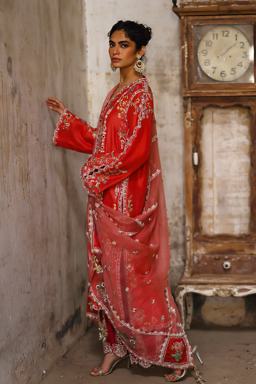 Pakistani Fuchsia Pink Zardozi Raw Silk Salwar Kameez (3-Piece) - Image 8