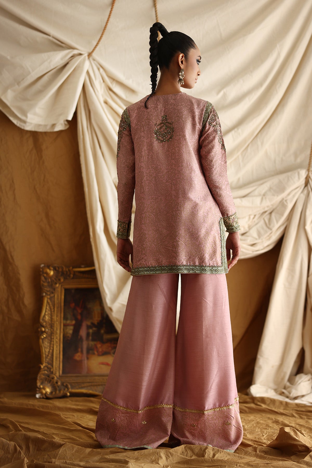 Tea Pink Zardozi Raw Silk Jacket & Pants (2-Piece) - Image 3