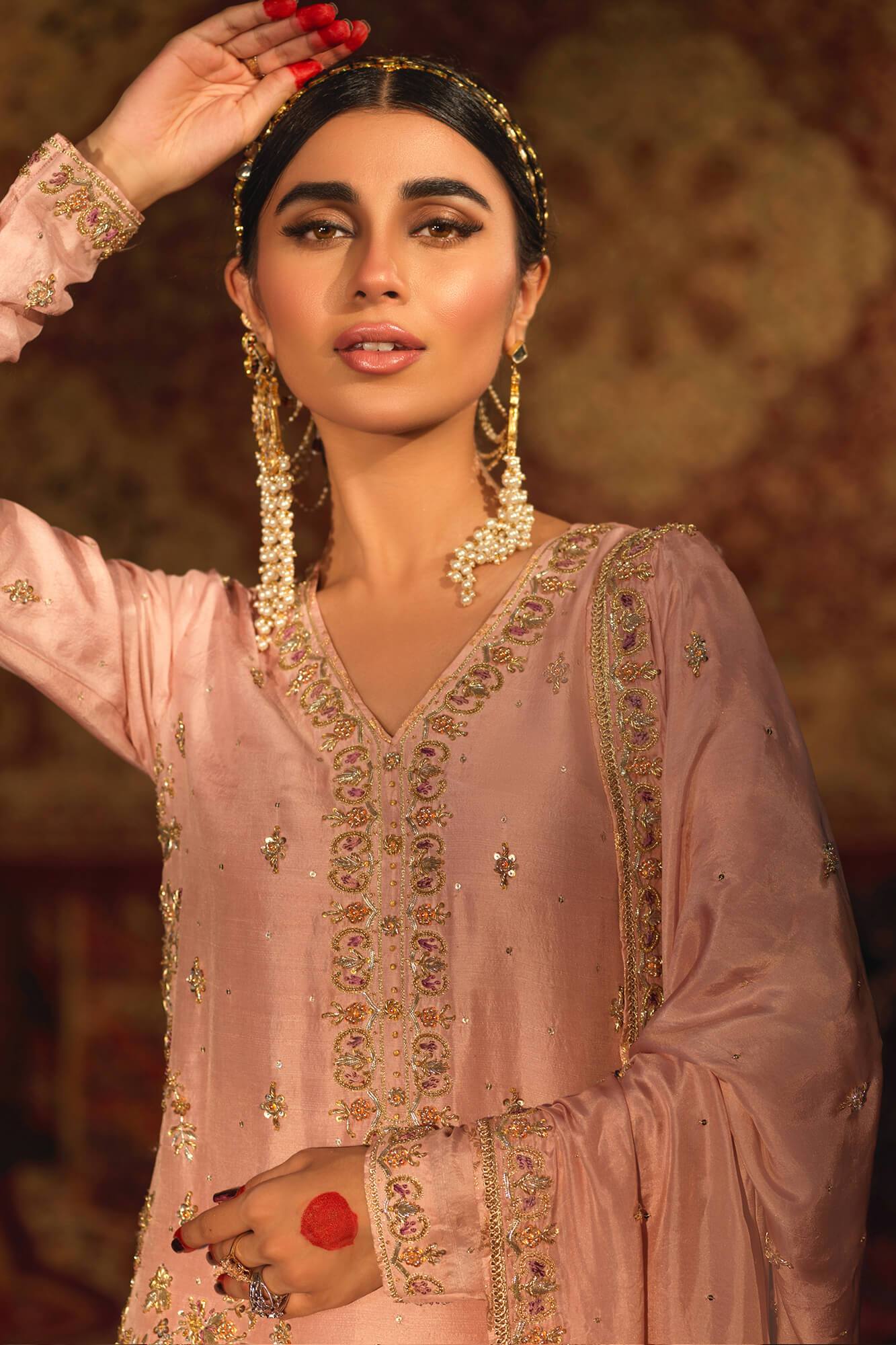 Pakistani Blush Pink Zardozi PK Raw Silk Salwar Kameez (3-Piece) - Image 5