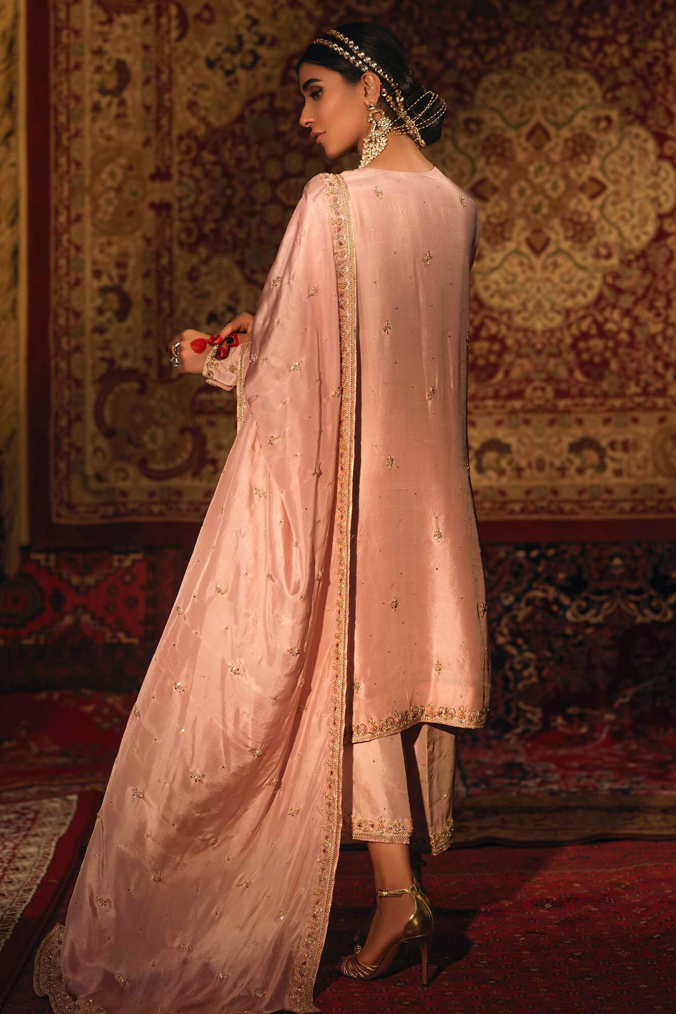 Pakistani Blush Pink Zardozi PK Raw Silk Salwar Kameez (3-Piece) - Image 1