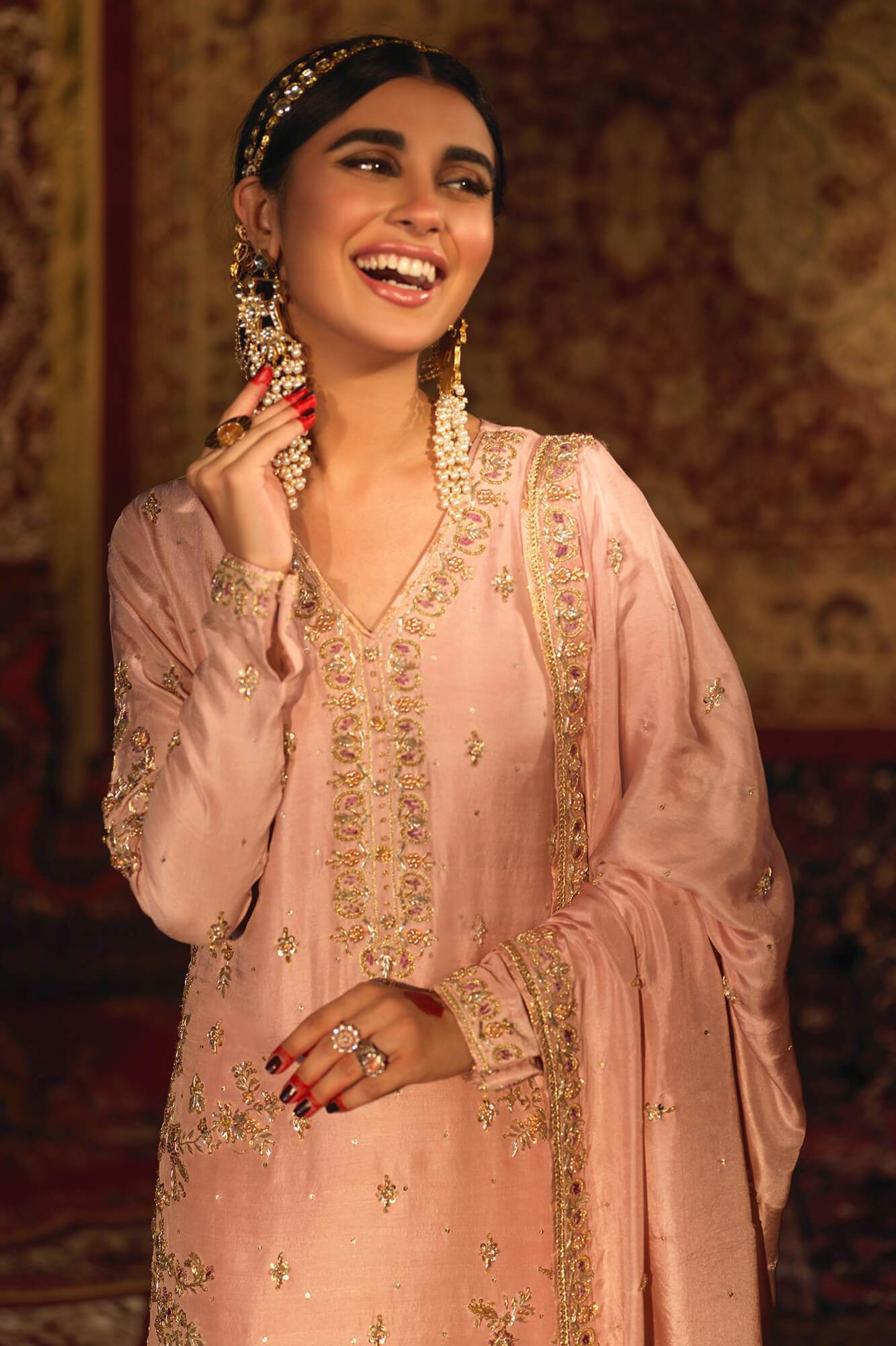 Pakistani Blush Pink Zardozi PK Raw Silk Salwar Kameez (3-Piece) - Image 4