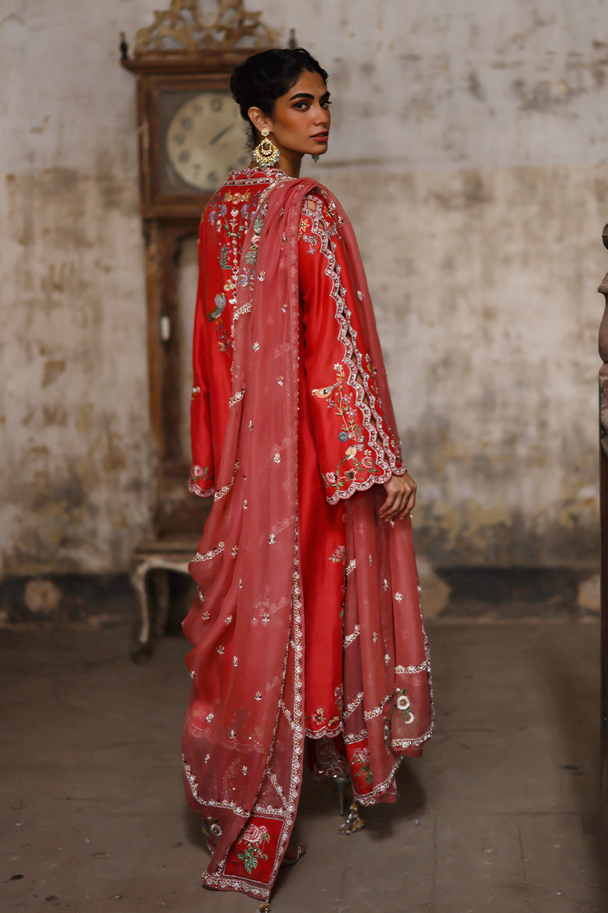 Pakistani Fuchsia Pink Zardozi Raw Silk Salwar Kameez (3-Piece) - Image 2