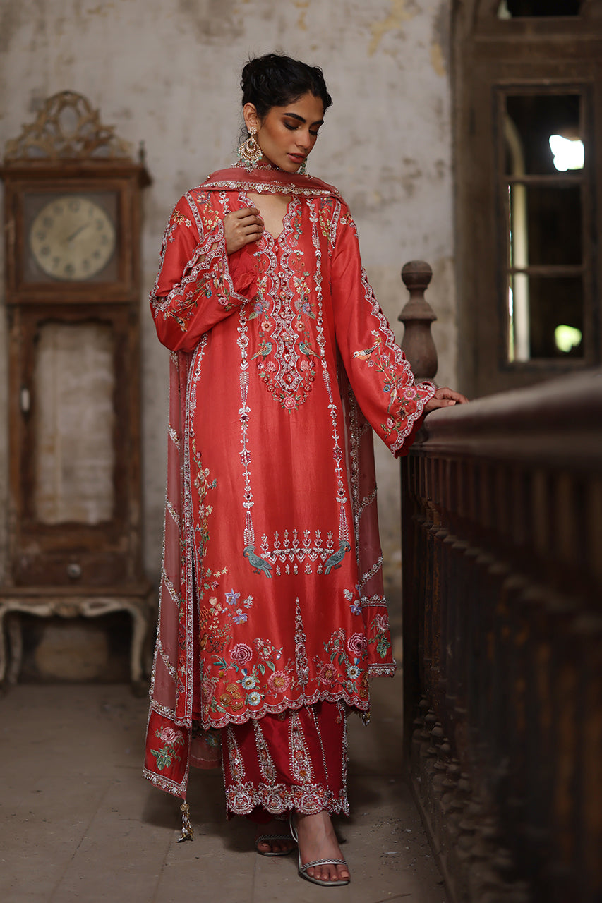 Pakistani Fuchsia Pink Zardozi Raw Silk Salwar Kameez (3-Piece) - Image 4