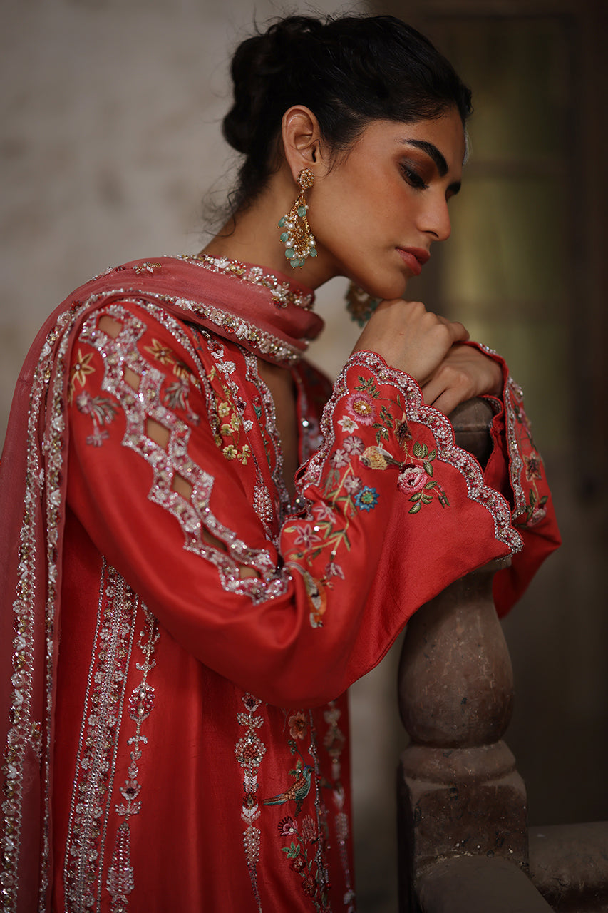 Pakistani Fuchsia Pink Zardozi Raw Silk Salwar Kameez (3-Piece) - Image 6