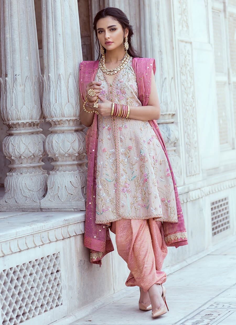 Peach Zari Dabka Raw Silk Salwar Kameez (3-Piece) - Image 1