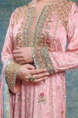 Pink Embroidered Satin Silk Salwar Kameez (3-Piece) - Image 5