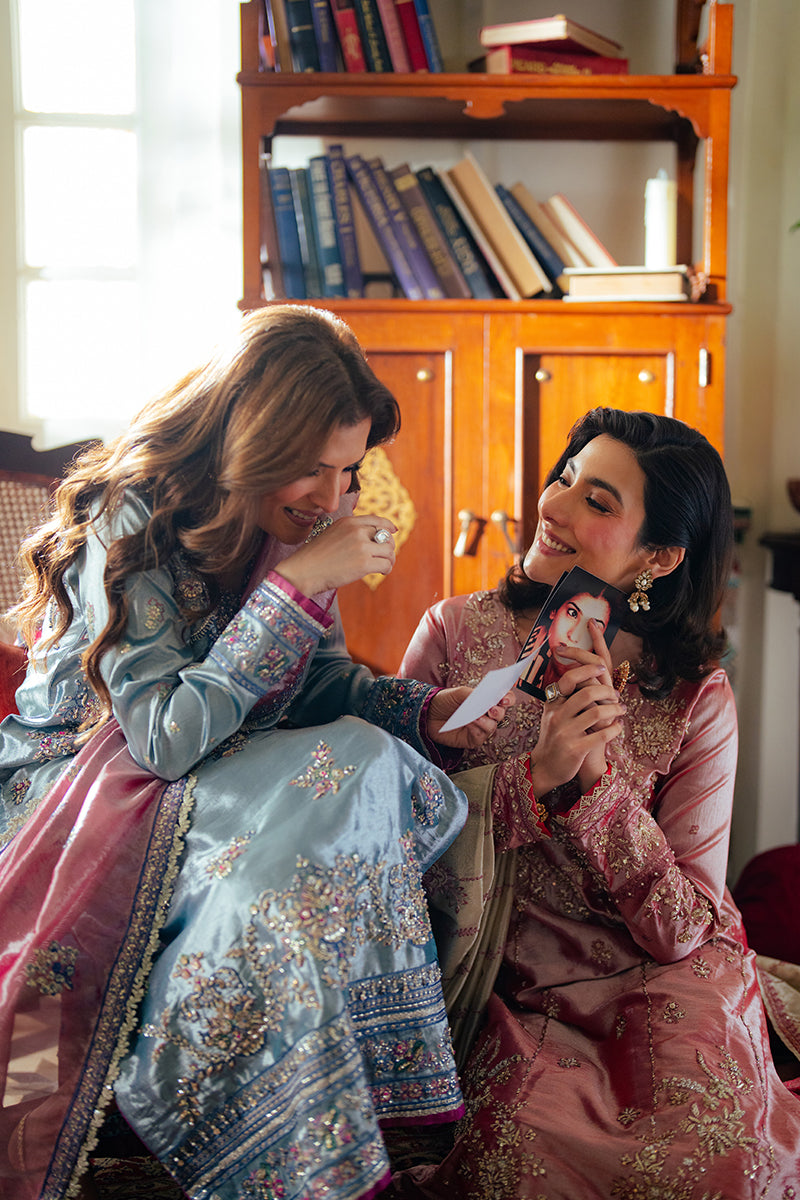 Rose Pink Zari Embroidered Satin Salwar Kameez (3-Piece) - Image 13