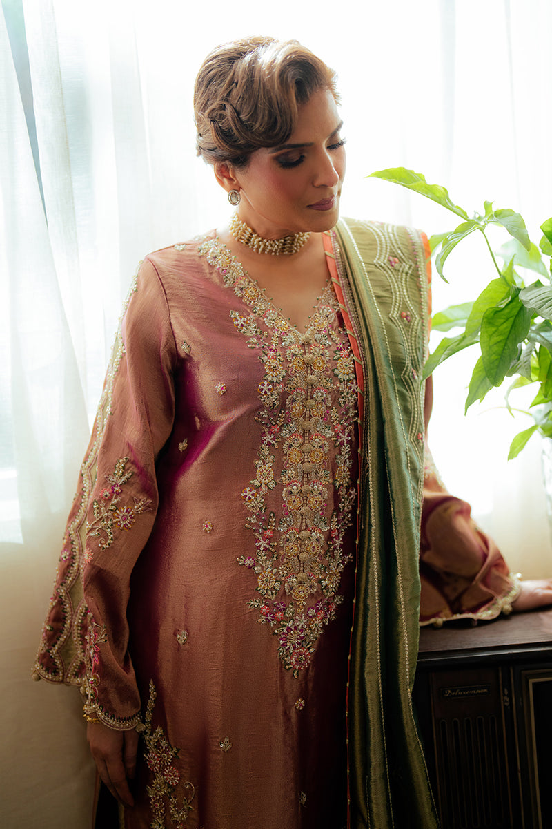 Pakistani Light Pink Zari Embroidered Satin Salwar Kameez (3-Piece) - Image 2