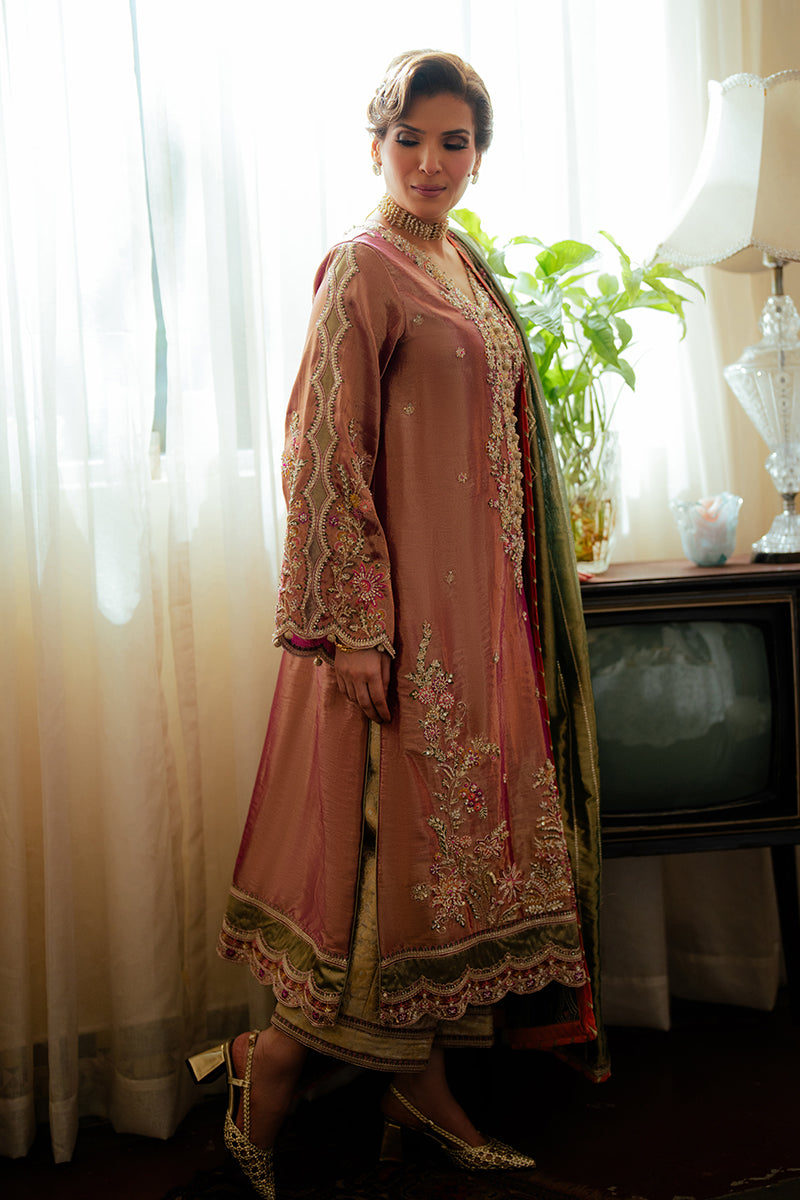 Pakistani Light Pink Zari Embroidered Satin Salwar Kameez (3-Piece) - Image 3
