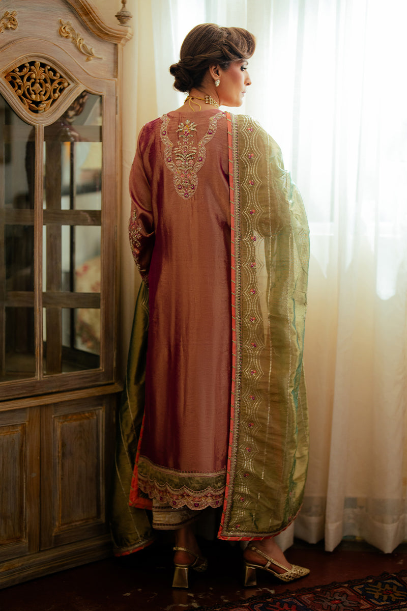 Pakistani Light Pink Zari Embroidered Satin Salwar Kameez (3-Piece) - Image 4