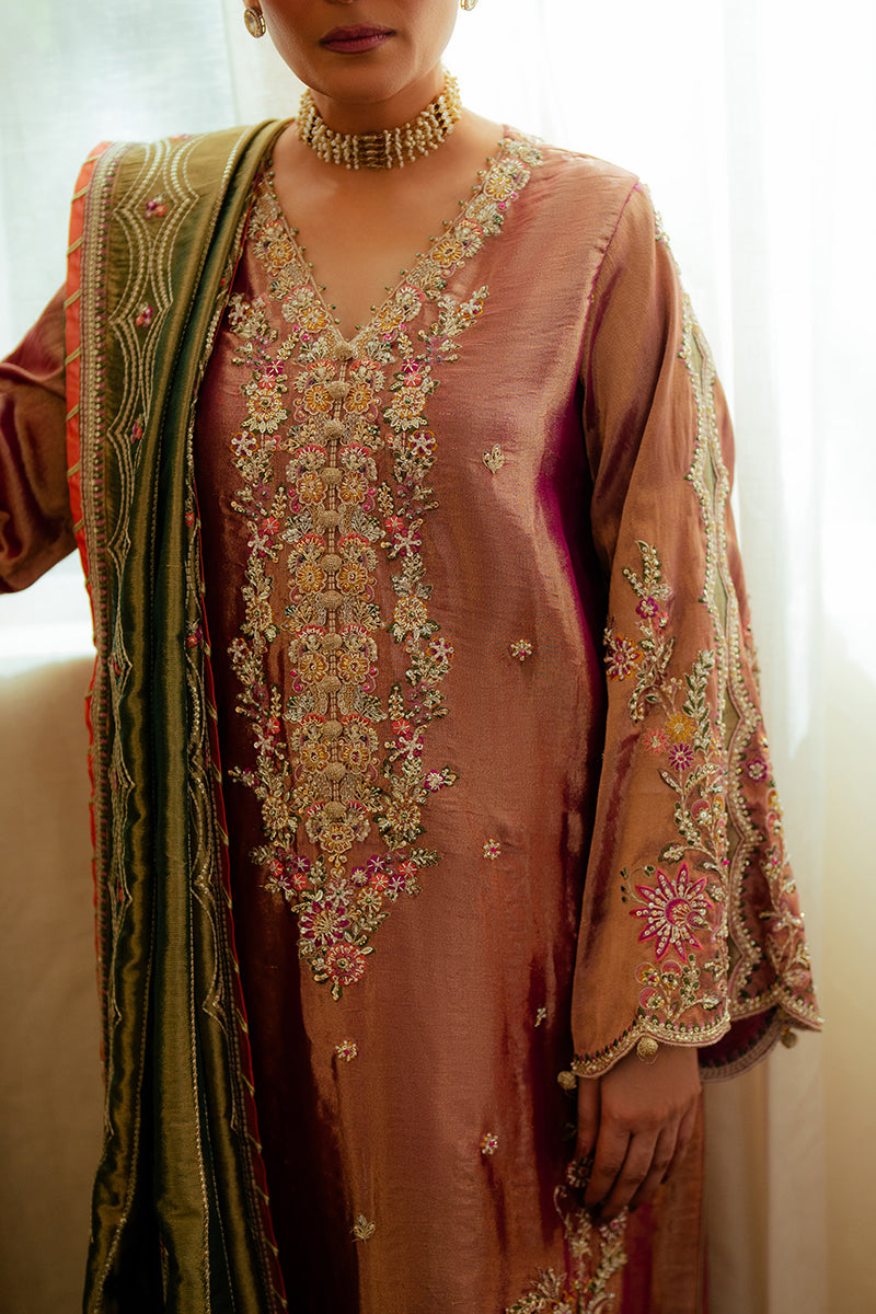 Pakistani Light Pink Zari Embroidered Satin Salwar Kameez (3-Piece) - Image 6