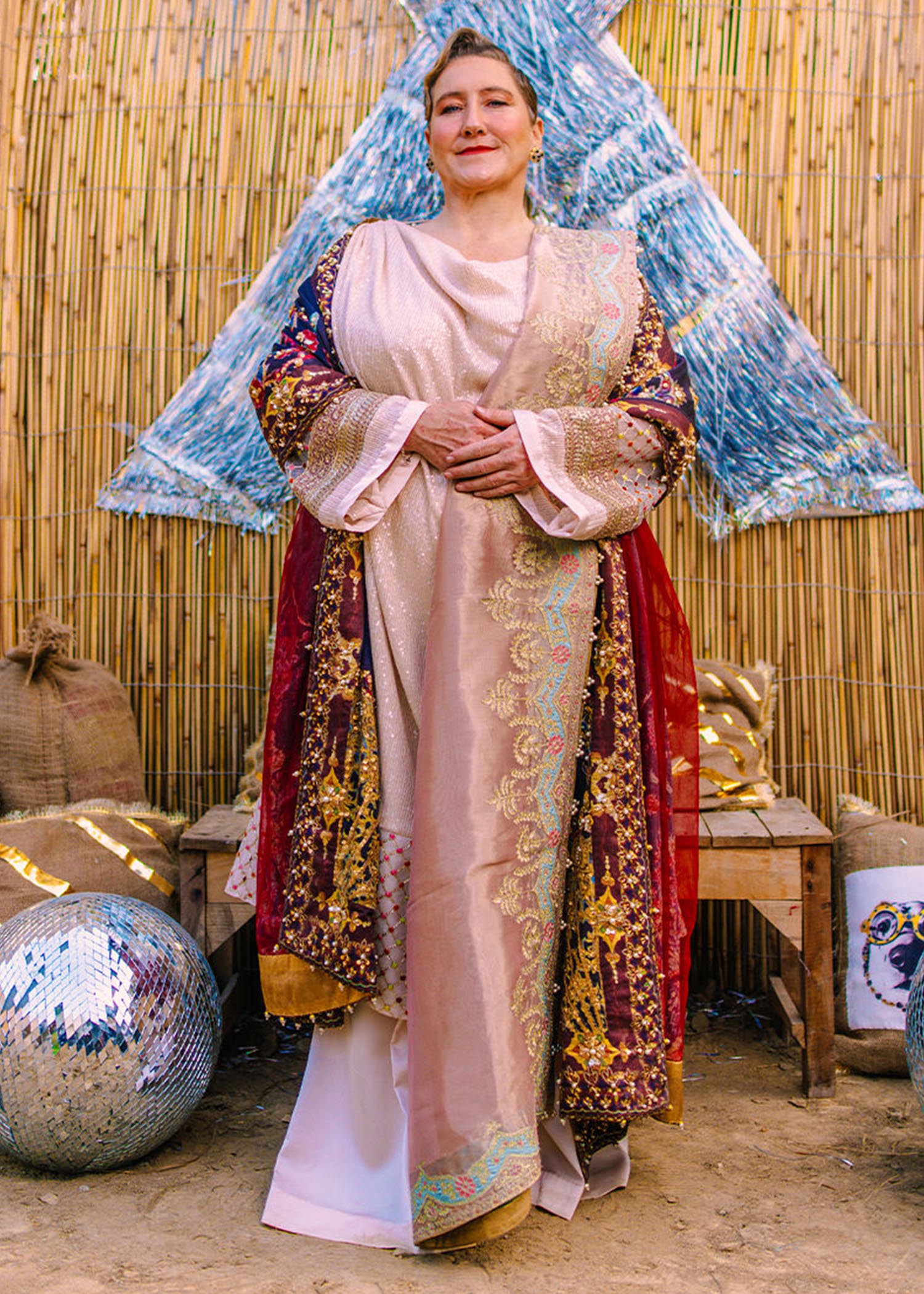 Blush Pink Embroidered Sequin Organza Salwar Kameez (3-Piece) - Image 1