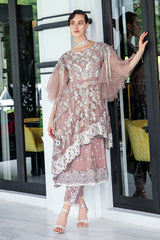 Pakistani Dusty Mauve Embroidered Sheer Net Dress (2-Piece) - Image 2