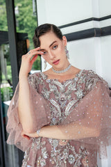 Pakistani Dusty Mauve Embroidered Sheer Net Dress (2-Piece) - Image 4