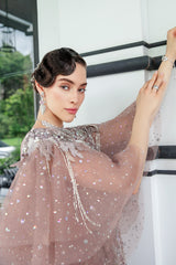 Pakistani Dusty Mauve Embroidered Sheer Net Dress (2-Piece) - Image 6