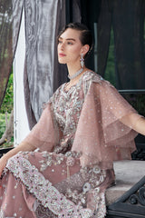 Pakistani Dusty Mauve Embroidered Sheer Net Dress (2-Piece) - Image 9