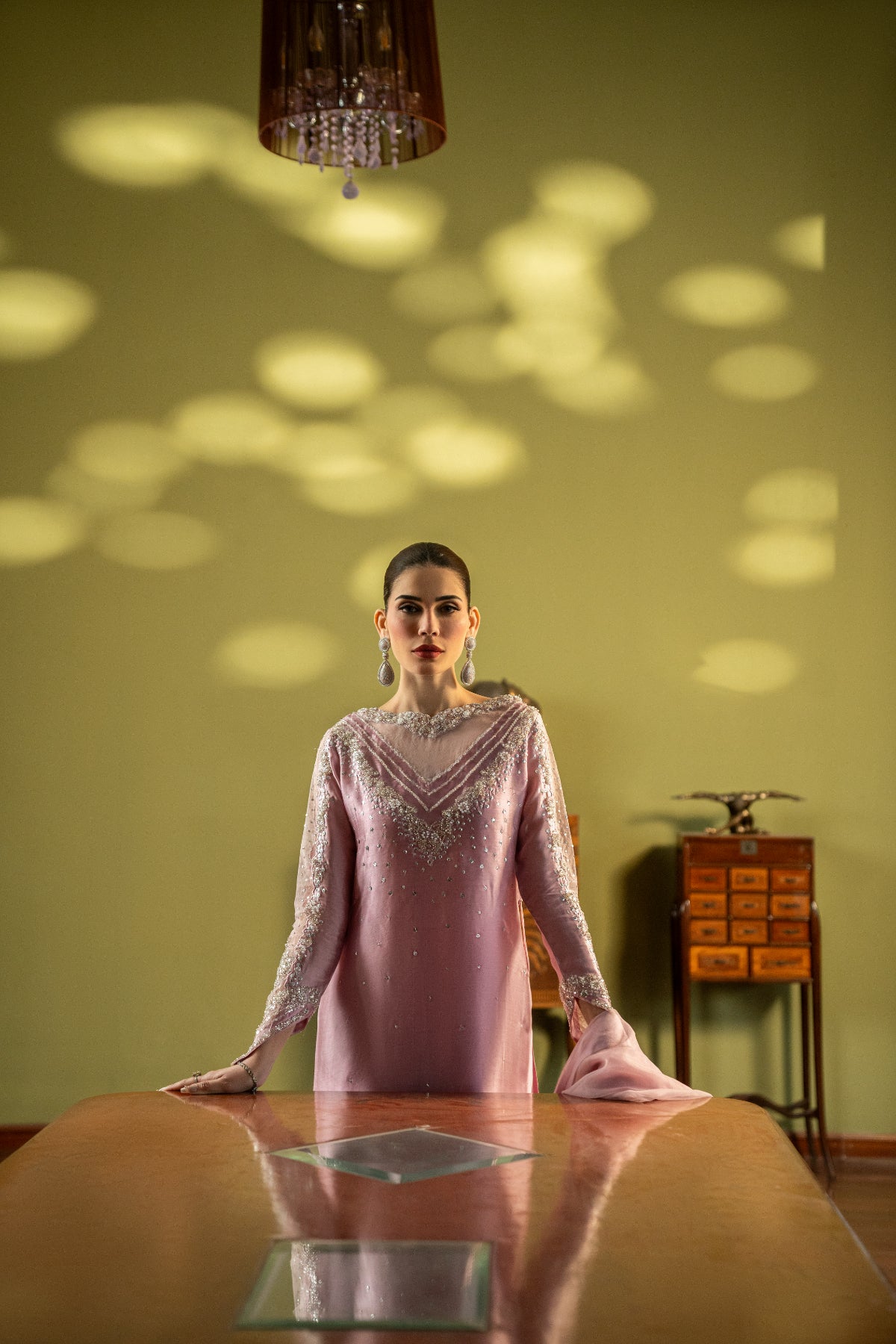 Tea Pink Embroidered Sheesha Silk Salwar Kameez (3-Piece) - Image 10