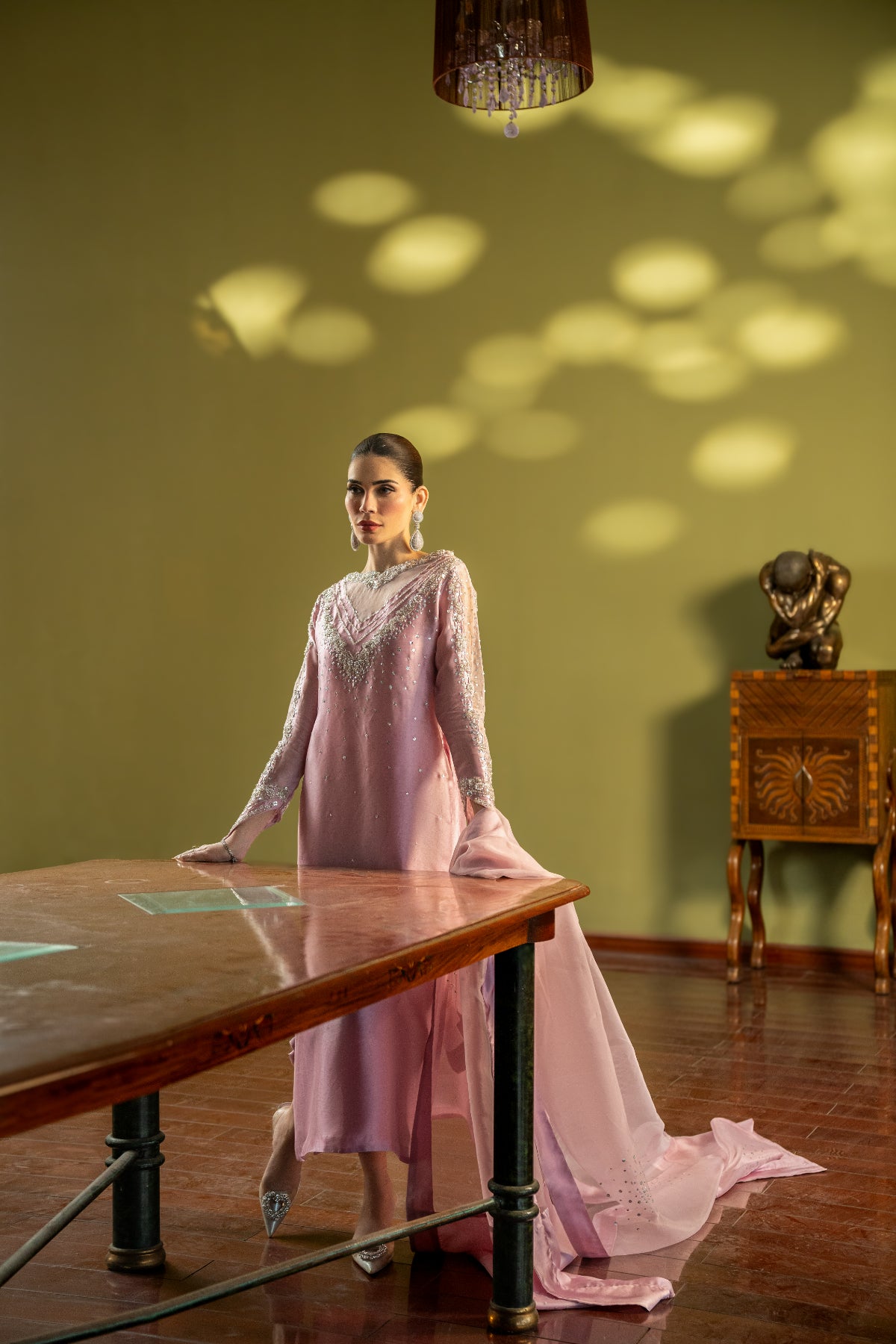 Tea Pink Embroidered Sheesha Silk Salwar Kameez (3-Piece) - Image 11