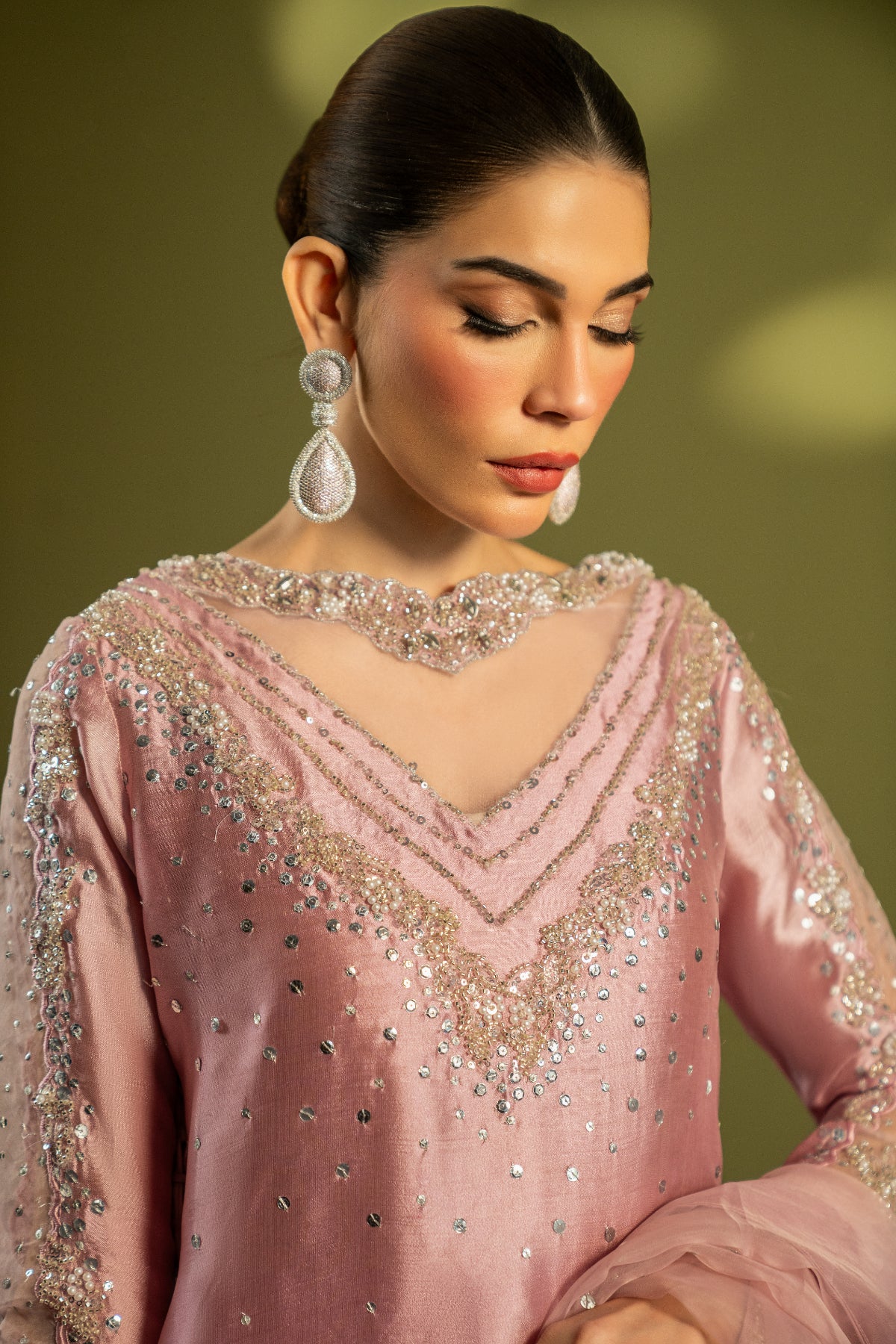 Tea Pink Embroidered Sheesha Silk Salwar Kameez (3-Piece) - Image 7